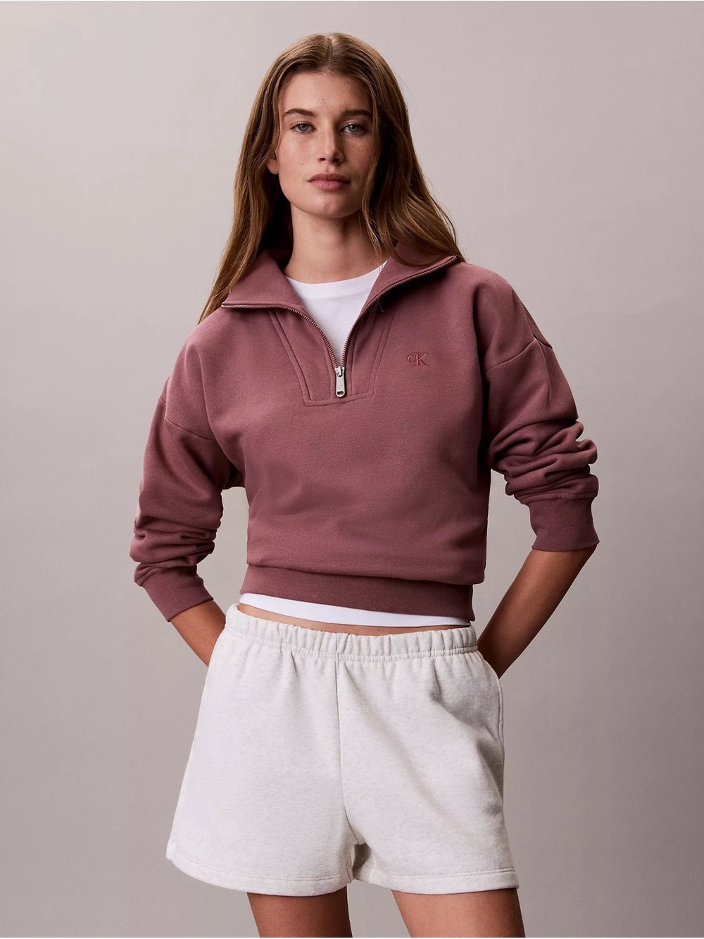 Calvin Klein Dusty Rose Half-Zip Cropped Sweatshirt